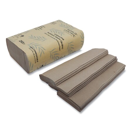 World Centric Multifold Paper Towels, 1 Ply, 250 Sheets, 188 ft, Natural TWPAMF